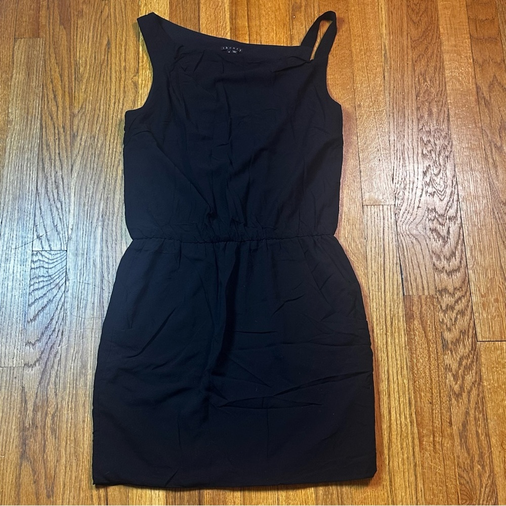 Theory Black One Shoulder Sheath Asymetrical Dress Womens Sz 2 Cocktail pockets